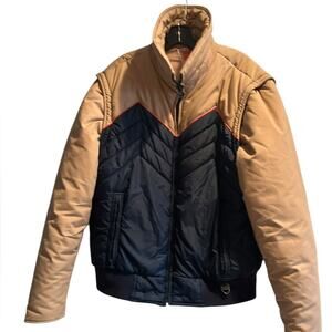 Vintage Skyrs 80s Mens Puffer Ski Jacket Large Winter Convertible Vest Zip Brown